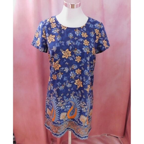 Lulus Floral Short Sleeve Shift Dress Blue Lined Medium - Picture 1 of 15